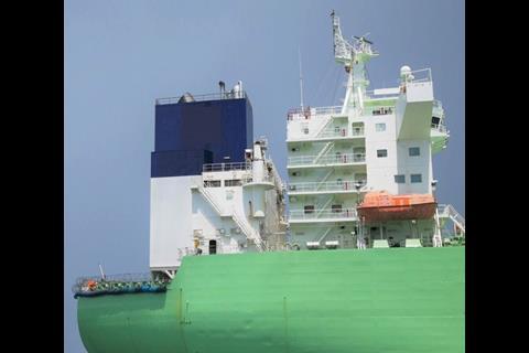 An innovative funnel design after the installation of a Kwang Sung scrubber aboard an LNG carrier (image: Goltens Worldwide)